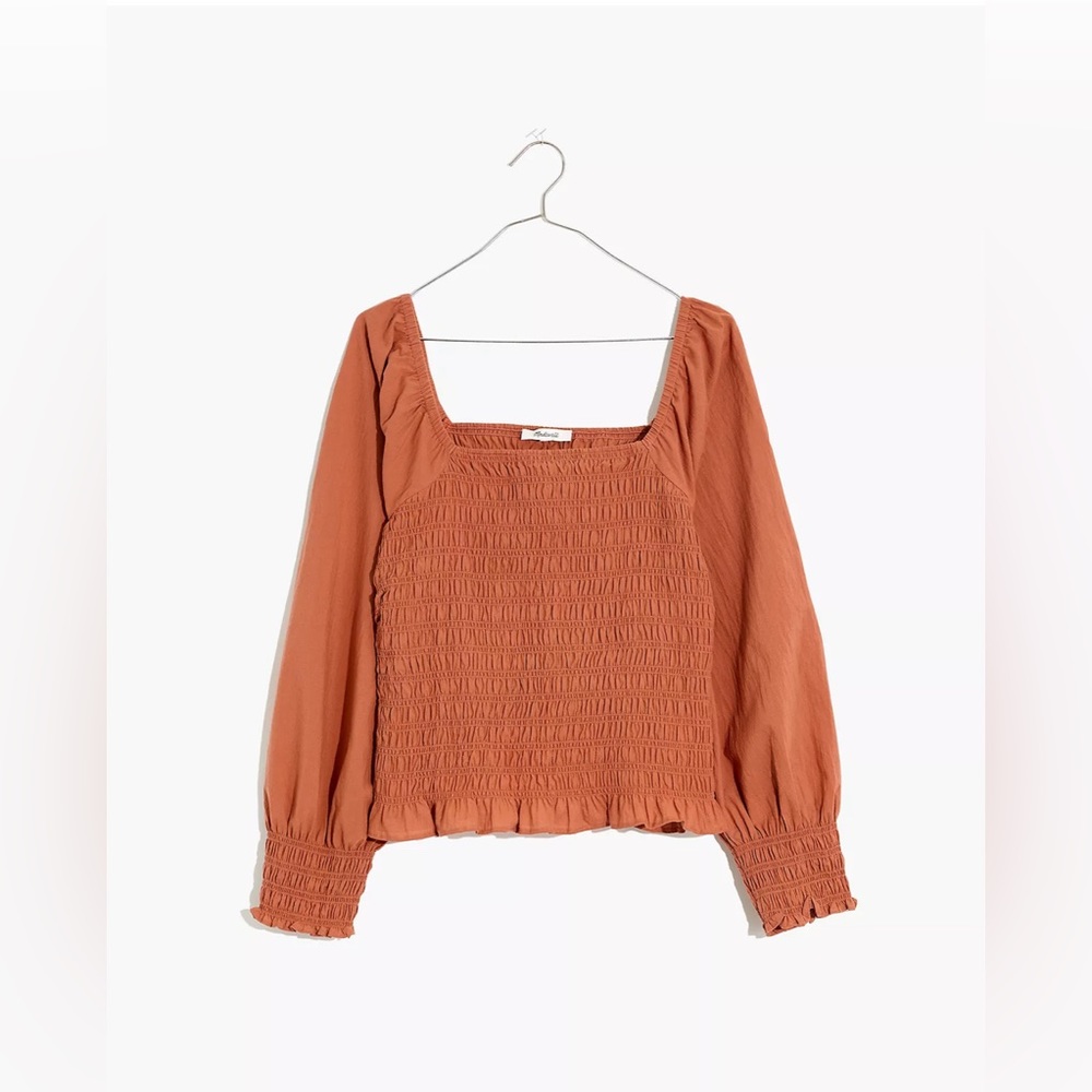 NWOT! Madewell Lucie Bubble-Sleeve Smocked Top